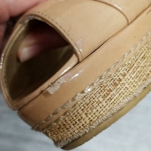 Stuart Weitzman tan slingback peep toe wedge - Picture 8 of 10